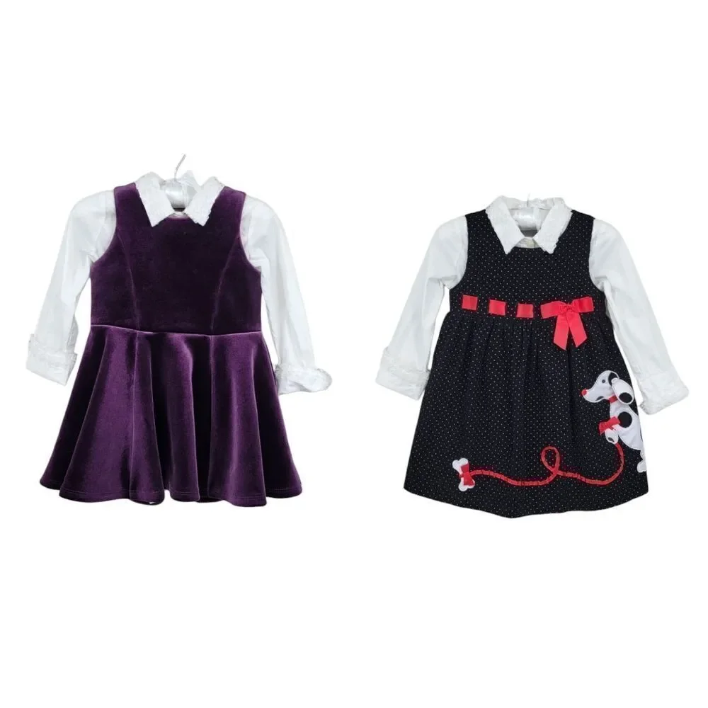 Girls Winter Fall Dress Bundle Formal Special Occasions Purple Velvet Black Cord